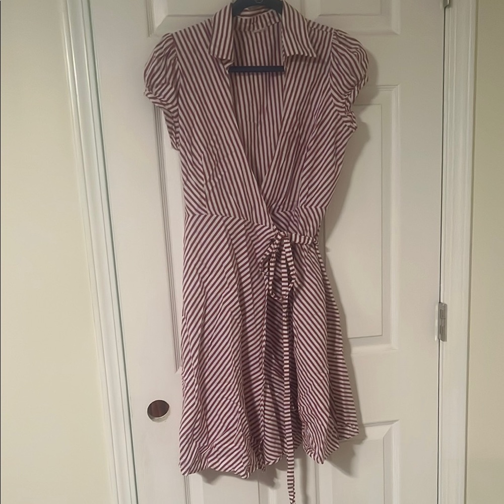 Sooki Striped Wrap Dress - Red and White